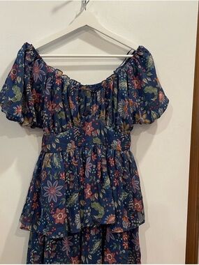 LOFT Navy Floral Off-Shoulder Peplum Tunic